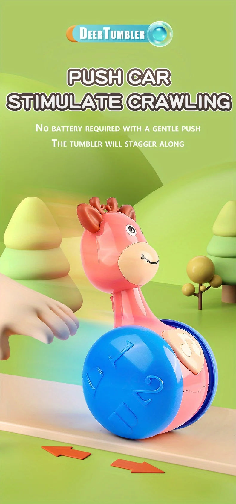 SONGYI Roly Poly Deer Tumbler Toy for Babies 6–12 Months – Wobbler Sensory Toy for Infants & Toddlers