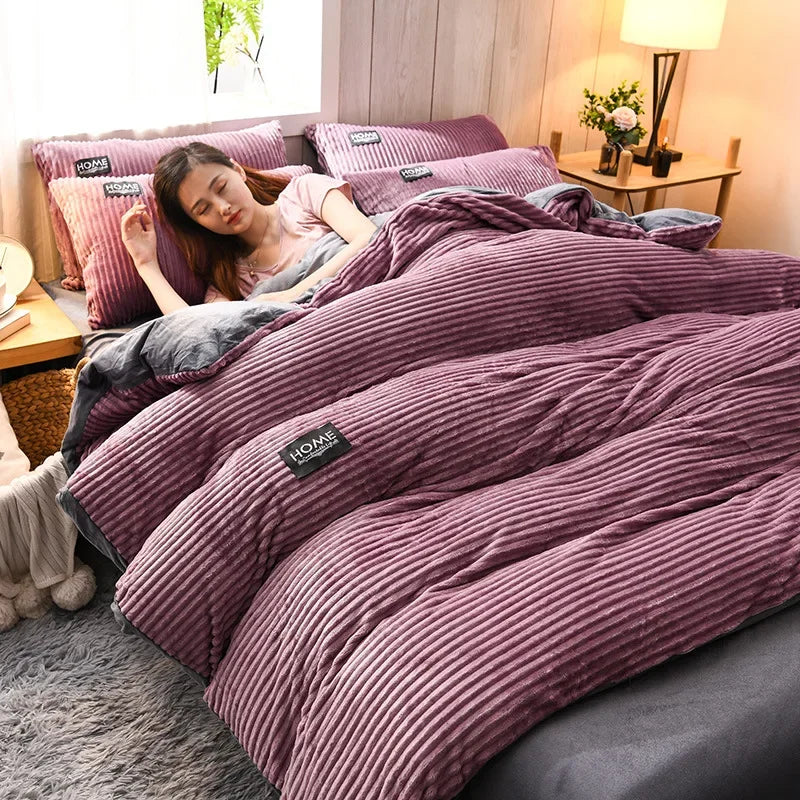 Thick Velvet Duvet Cover Set – Warm Solid Color 3-Piece Bedding, 12 Colors & 4 Sizes