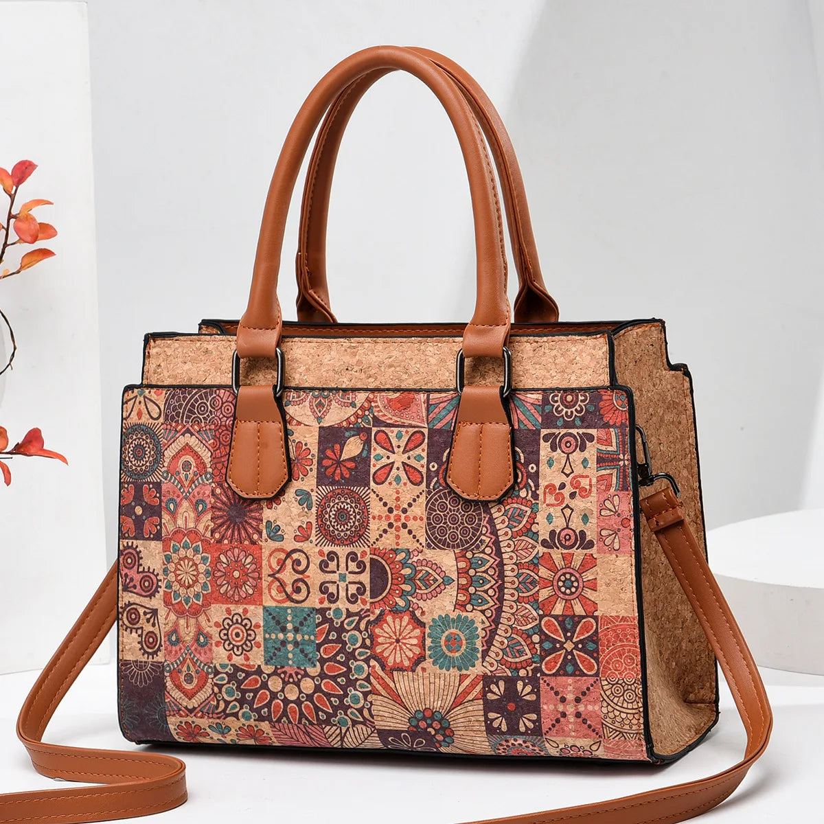 Luxury Floral Print PU Tote Bag – Large Capacity Shoulder Crossbody Messenger Bag for Women