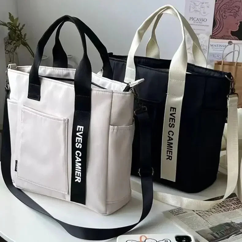 Large Capacity Nylon Canvas Tote Bag – Waterproof Shoulder Bag & Messenger for School & Daily Use