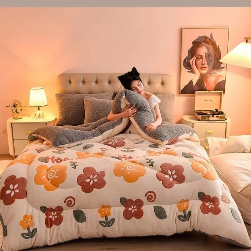Double-Sided Lamb Fleece Winter Comforter – Thickened Velvet Warm Quilt, 5 Colors & 7 Fill Weights
