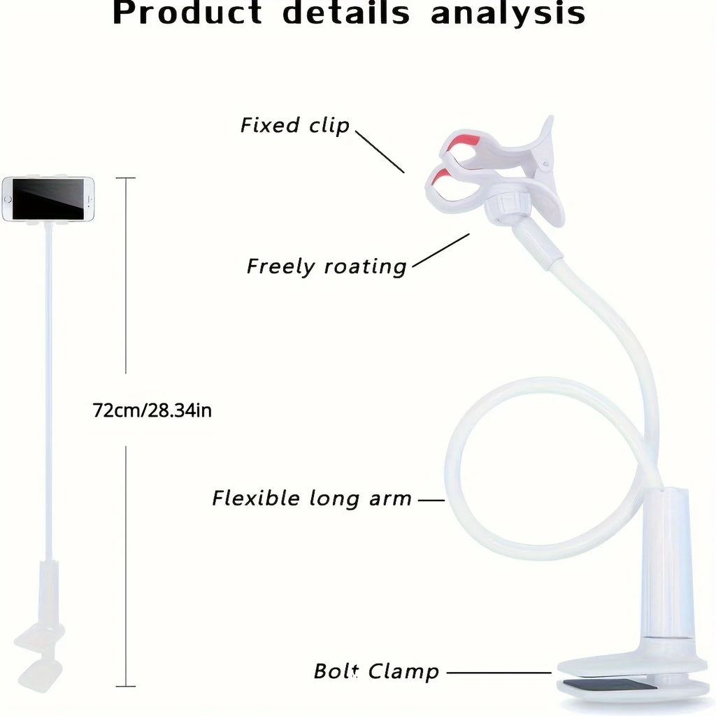 Hands-Free. Any Angle. Anywhere. — Flexible Gooseneck Long Arm Phone Holder Clamp Bracket | Bedside, Desktop, Overhead Live Streaming, White & Black
