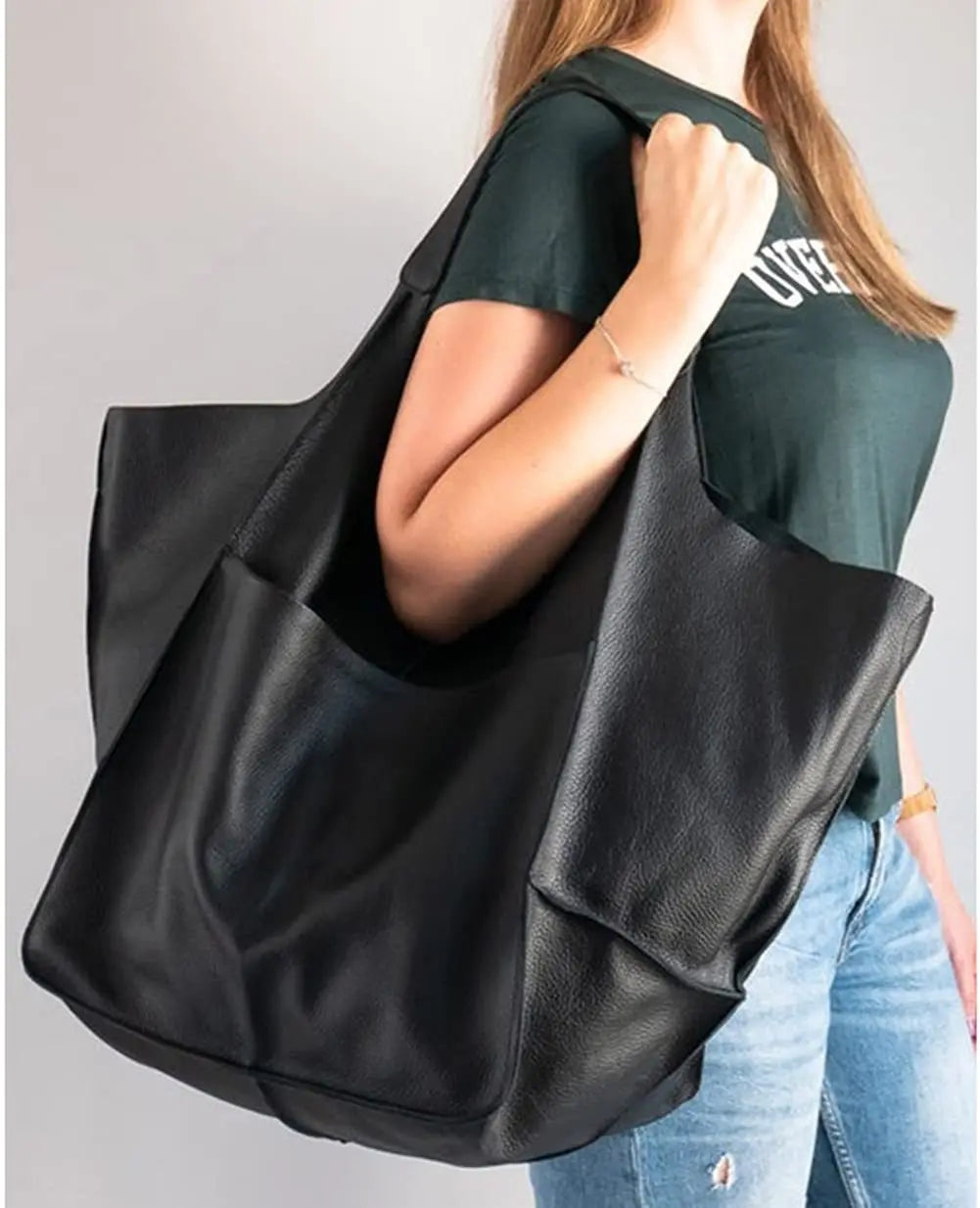 Retro Minimalist Embroidered Large Tote Shoulder Bag – Oversized Shopping Class Bag for Women