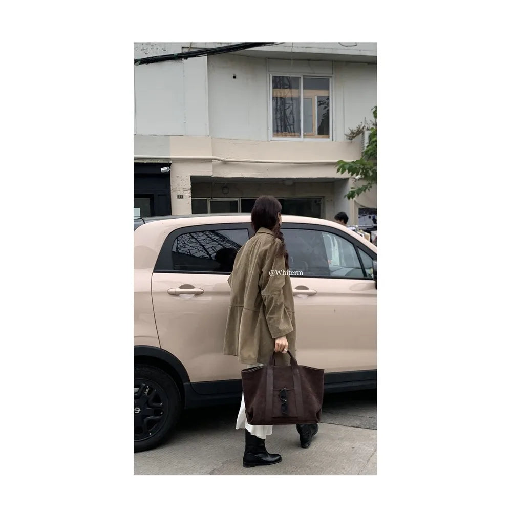 Large Capacity Retro Faux Suede Shoulder Tote Bag – Luxury Commuter Travel Handbag for Women