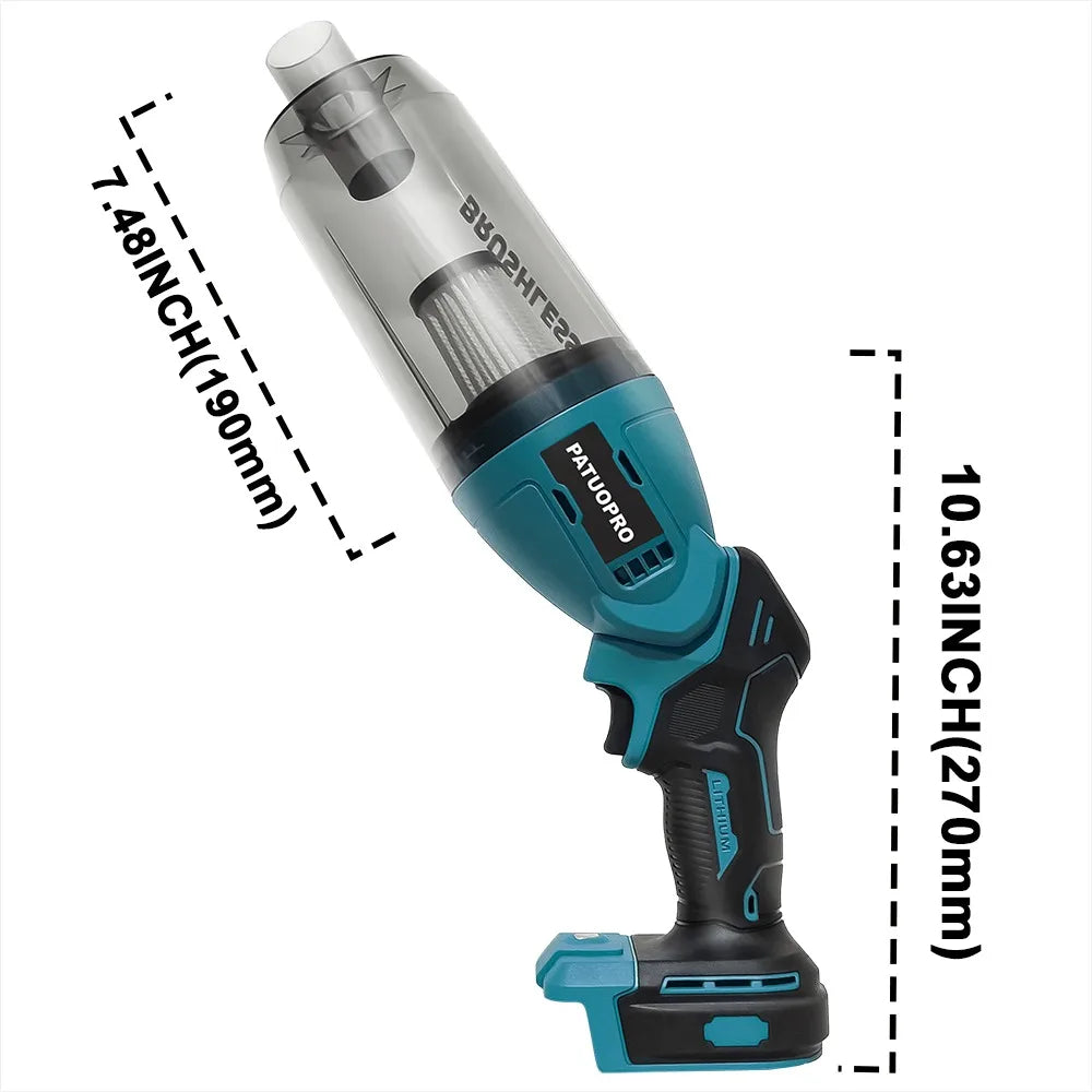PATUOPRO Brushless Cordless Electric Vacuum Cleaner — Handheld 18V for Carpet, Pet Hair & Dust, Compatible with Makita Battery