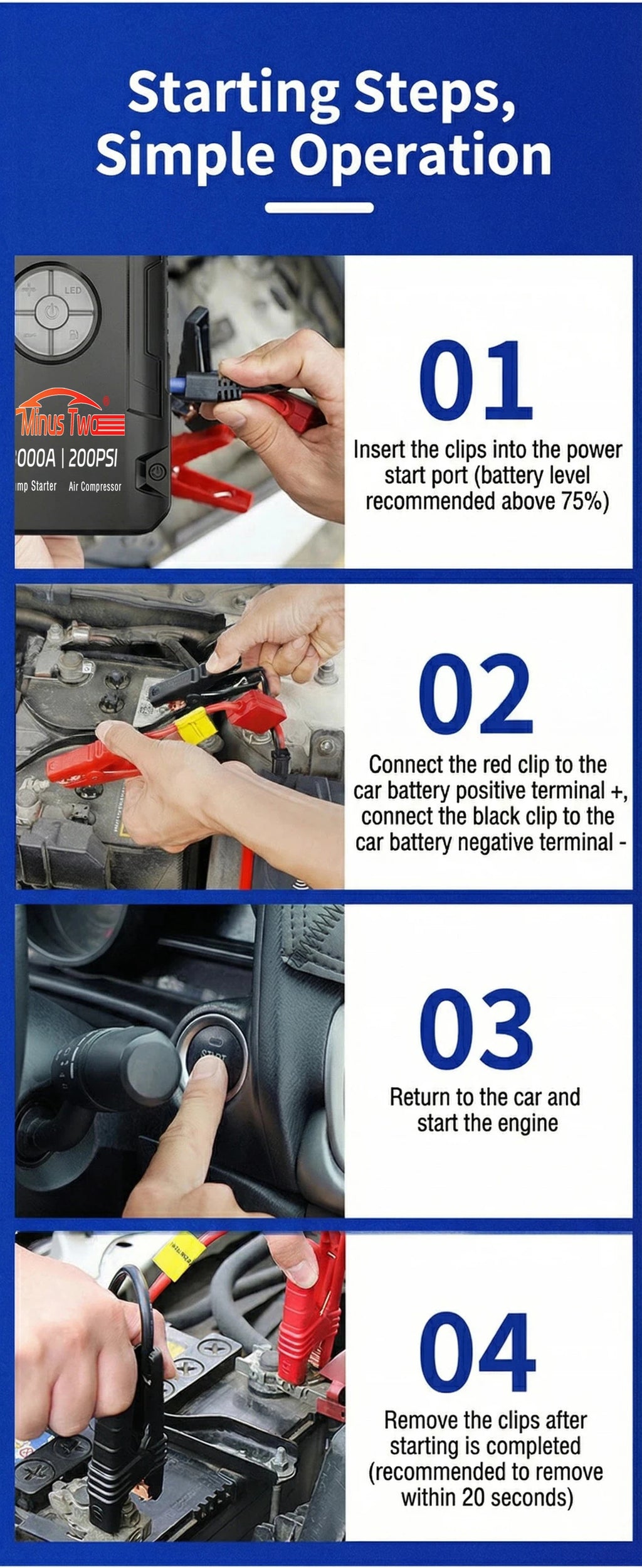 8000A Peak Car Jump Starter – All-in-One Power Bank, LED Flashlight & Emergency Booster for SUV & Truck