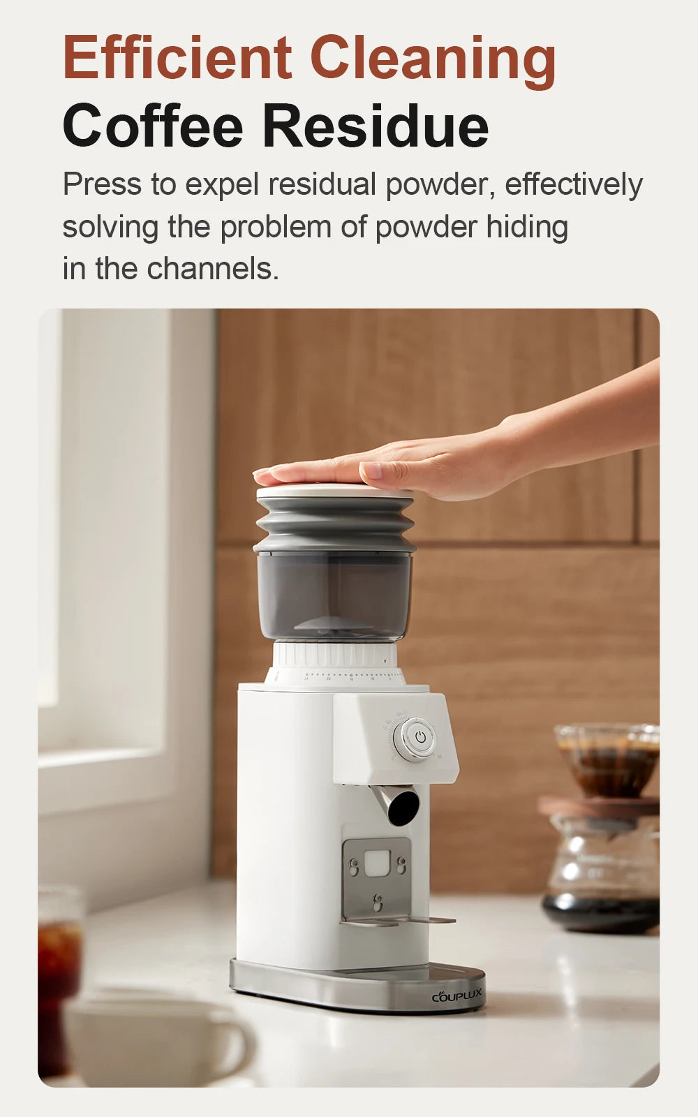 Couplux Electric Coffee Grinder – Precise Grinding with Detachable Funnel Stand 220V