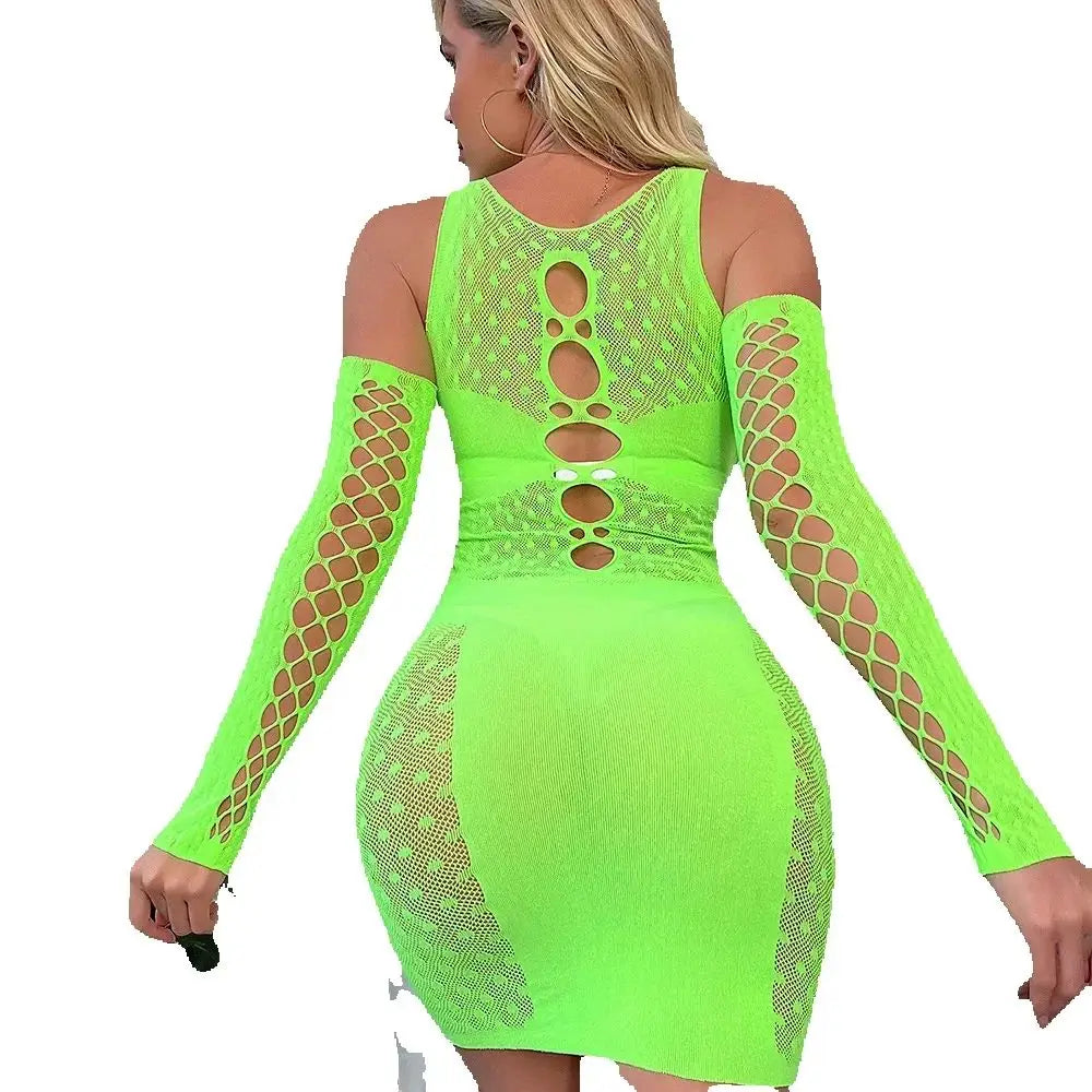 Hollow Out Lace Fishnet Sexy Nightdress – Lingerie Babydoll Mini Dress Beachwear Exotic Costume