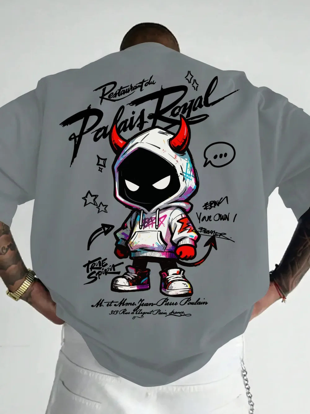 Men's Devil Letter Print T-Shirt — Breathable Round Neck Street Top