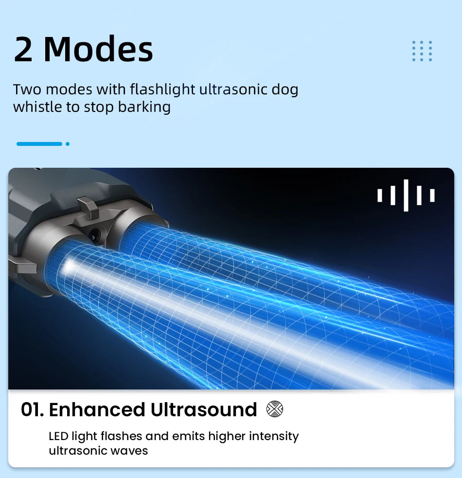 ROJECO 2-in-1 Ultrasonic Dog Repeller & Trainer – Anti-Barking Device with Flashlight