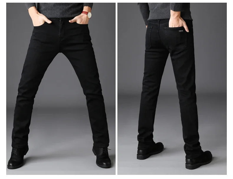 Men's Soft Stretch Black Biker Jeans — Slim Fit Moto Denim