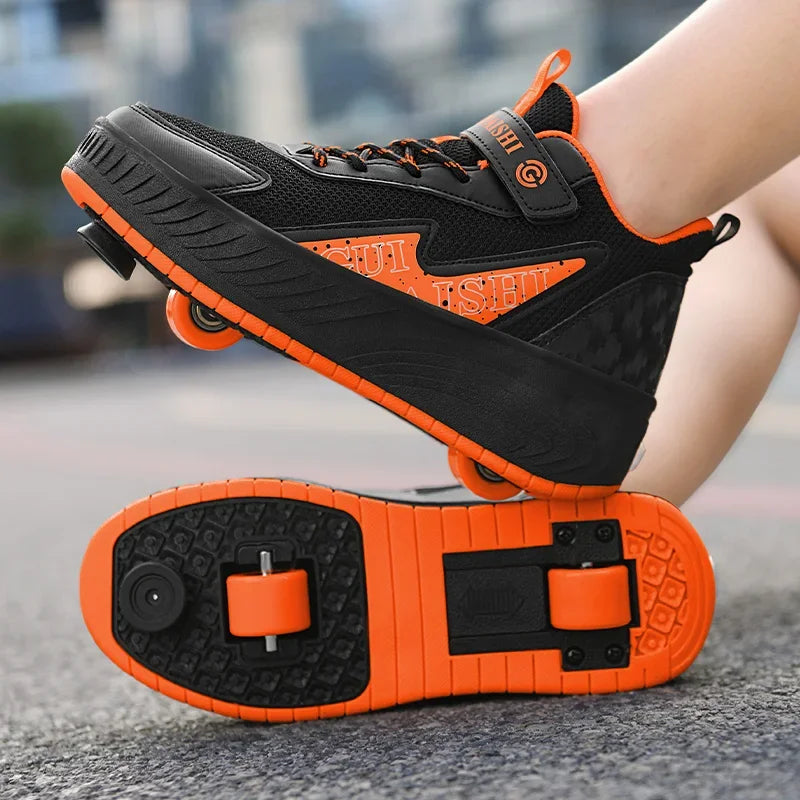 2-Wheel Luminous Roller Skates for Boys & Girls – Dual-Use LED Light Outdoor Wheeled Sports Shoes