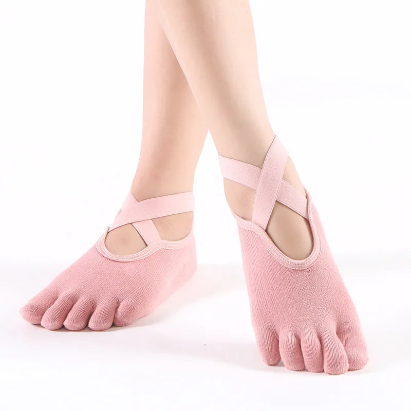 Women's Cotton Five-Toe Yoga Socks – Silicone Grip