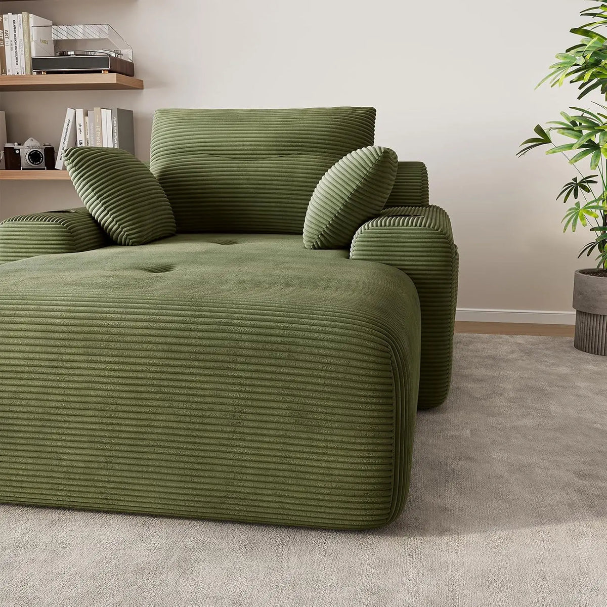 69-Inch Corduroy Boneless Chaise with Cup Holders