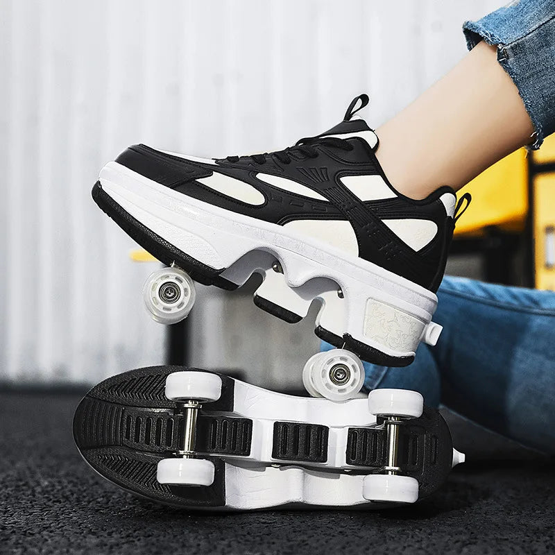 2-in-1 Deform Wheel Roller Skate Shoes – Invisible Removable Pulley, Automatic Walking & Skating Parkour Shoes