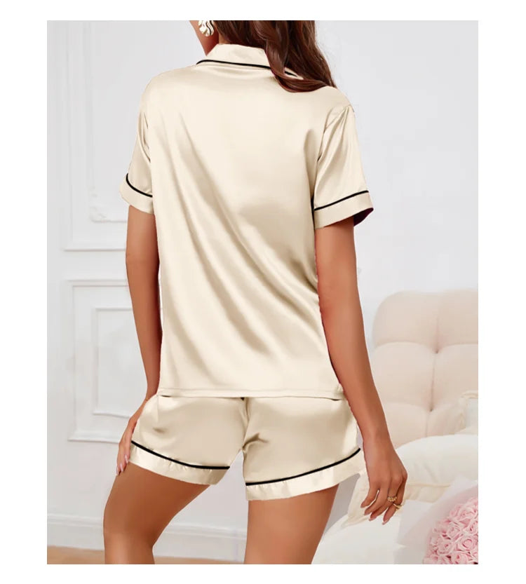 Women's Satin Button Down Pajama Set | 2-Piece Silk Sleepwear Top & Shorts