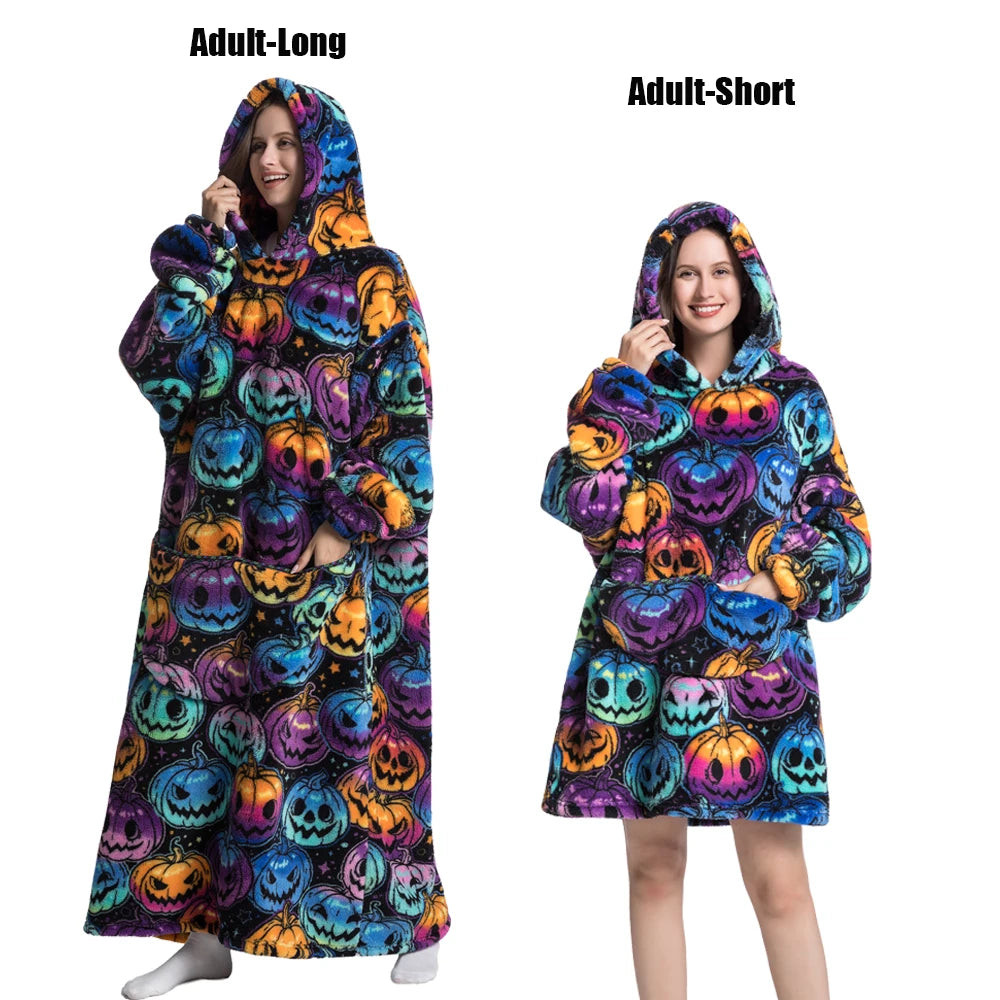 Oversized Wearable Blanket Hoodie – Plush Fleece with Sleeves, Hood & Pocket, 40 Designs