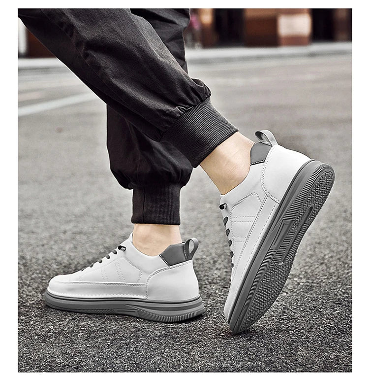 Men's Genuine Leather Height-Boosting Sneakers — +6cm