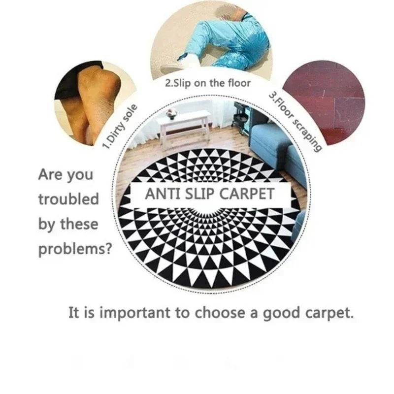 Round Woven Geometric Ethnic Rug – Non-Slip Durable Carpet for Living Room & Bedroom