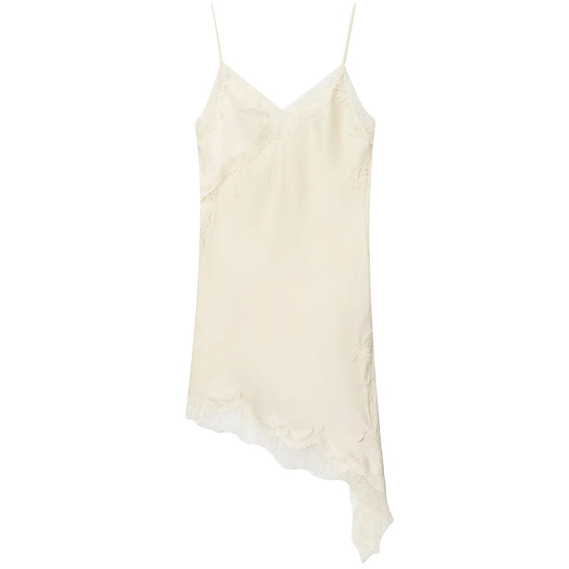 HXAO Lace Asymmetric Slip Mini Dress – Sexy Sleeveless Backless Evening Dress
