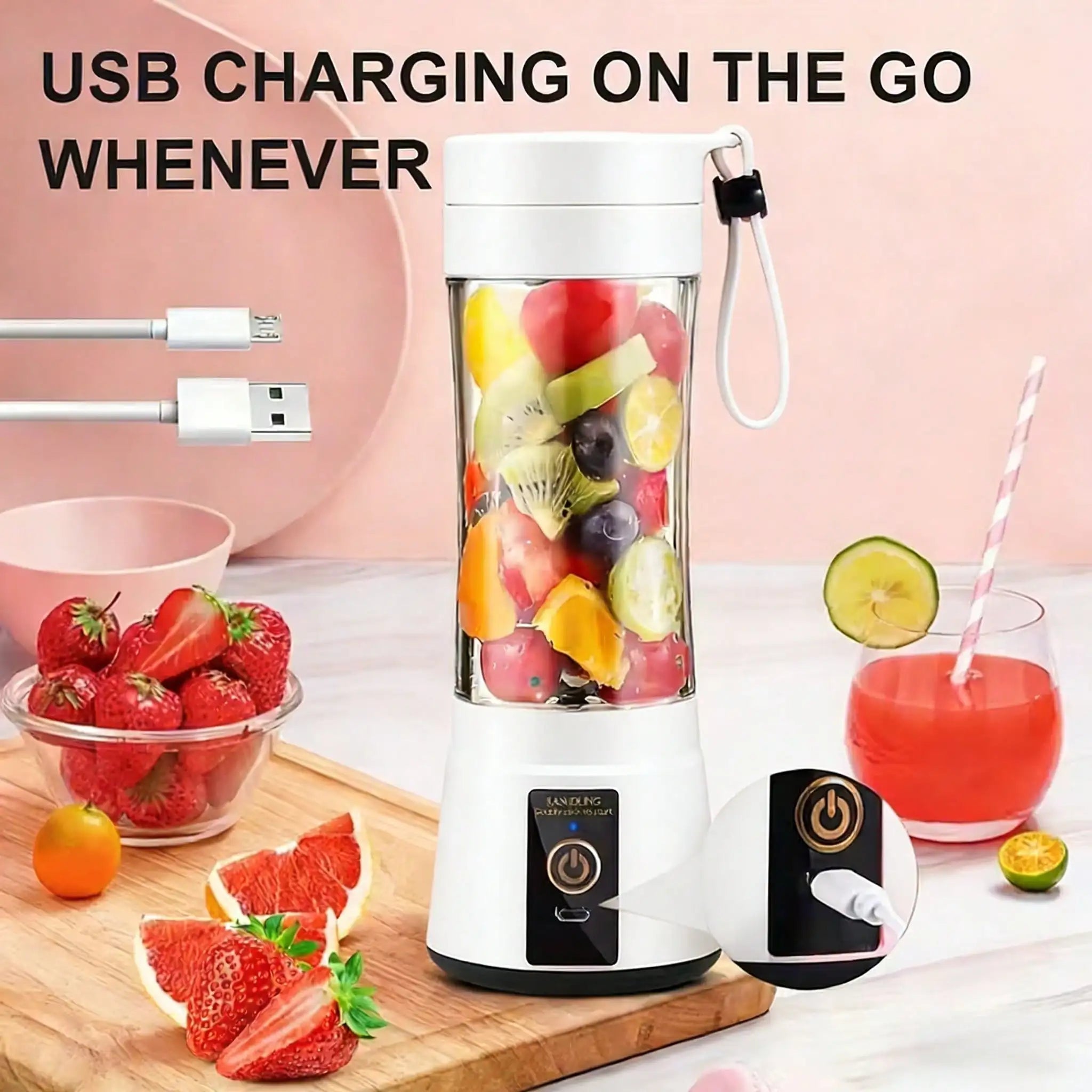 12-Blade Portable USB Juicer 500ML — Mini Personal Blender for Smoothies & Shakes