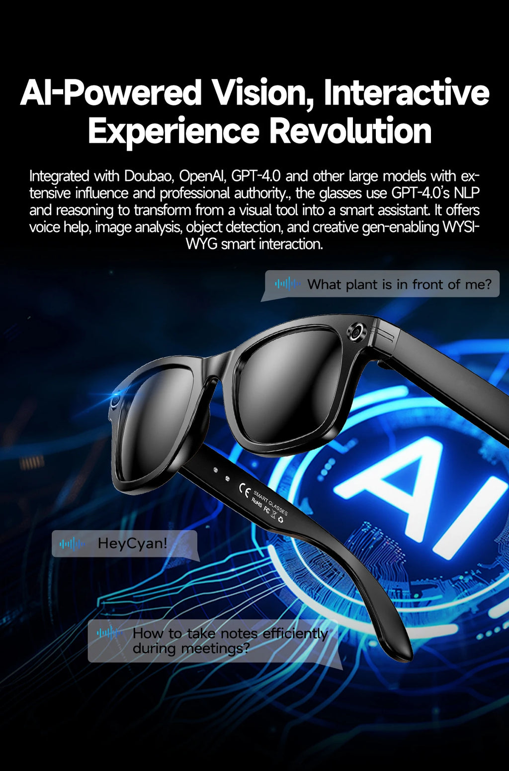 800W Camera AI Smart Glasses — Color-Changing Lenses, AI Translation, HD Video & Waterproof Calling