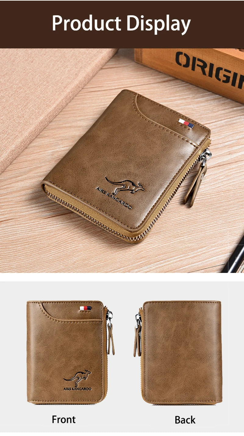 Men's RFID Leather Business Wallet – Zipper Card Holder Purse with RFID Protection
