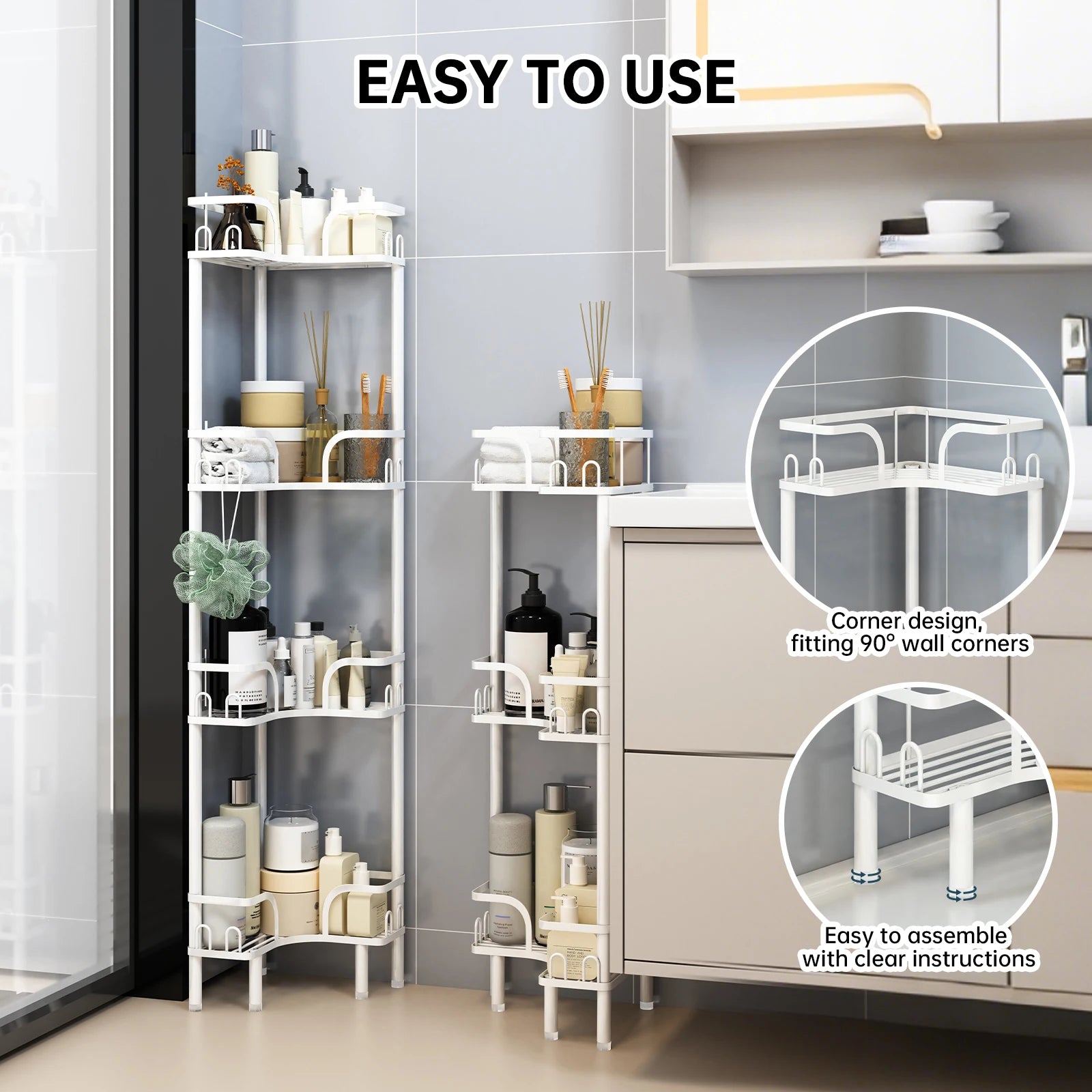 Bathroom Corner Shelf — Multi-Layer Freestanding Storage Rack for Shower & Bath Supplies