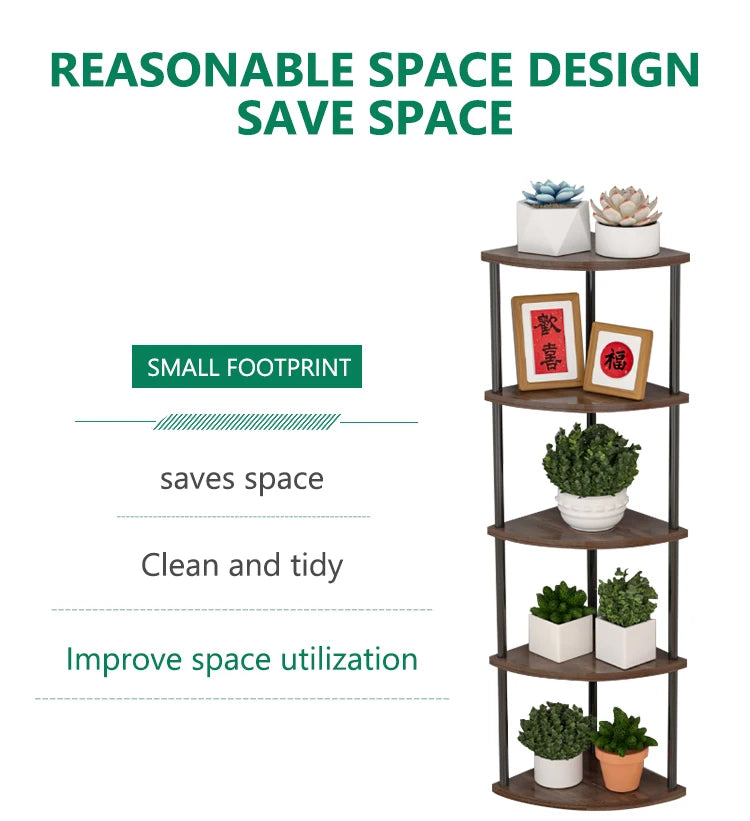 Metal Corner Wall Shelf — 3/4/5/6 Tier Plant Rack, Bookshelf & Living Room Storage