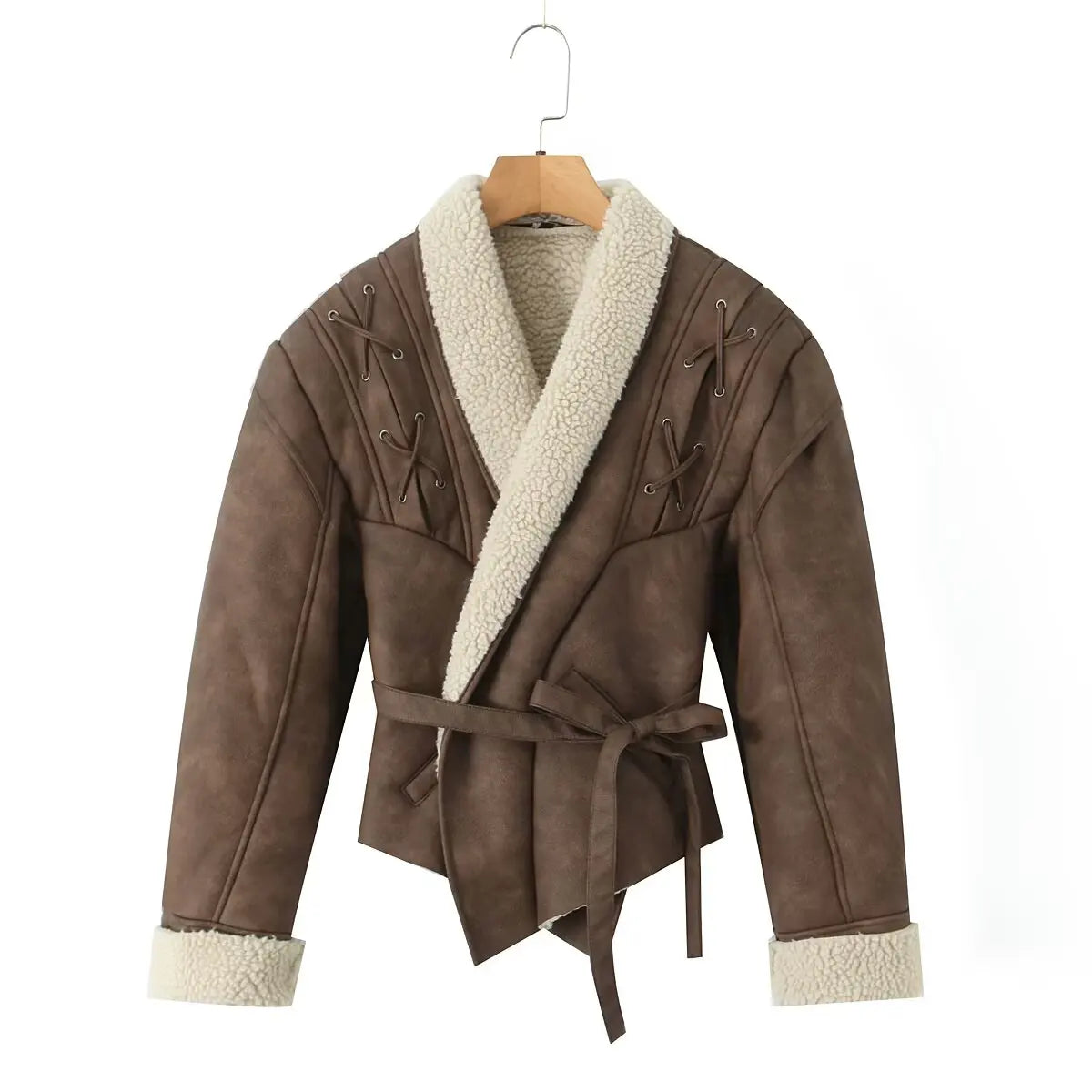 Leather Jackets Women's With Belt Fur Coat Streetwear Fashion Solid Outwear Woman Elegant Jackets Chaqueta De Cuero Para Mujer