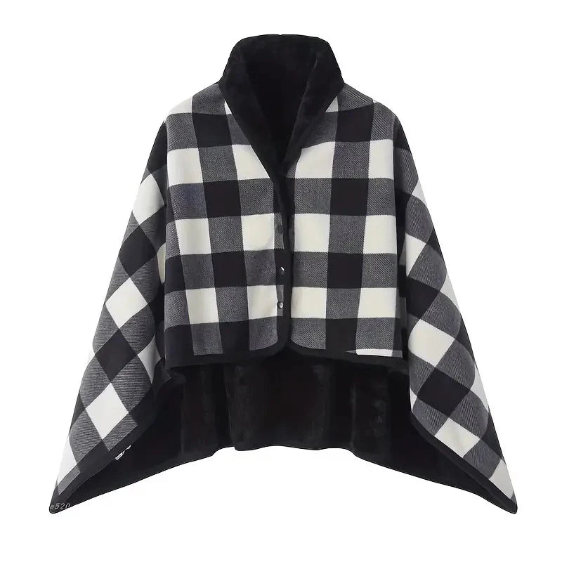 Wearable Plaid Fleece Blanket with Button – Thick Warm Throw for Sofa, Bed, Travel & Office