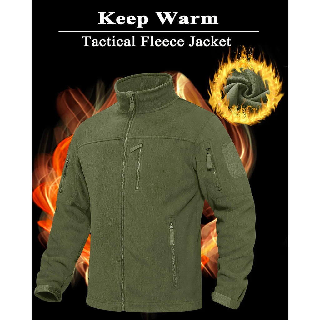Men's Full Zip Fleece Hiking Windbreaker — Multi-Pocket Outdoor Work Jacket