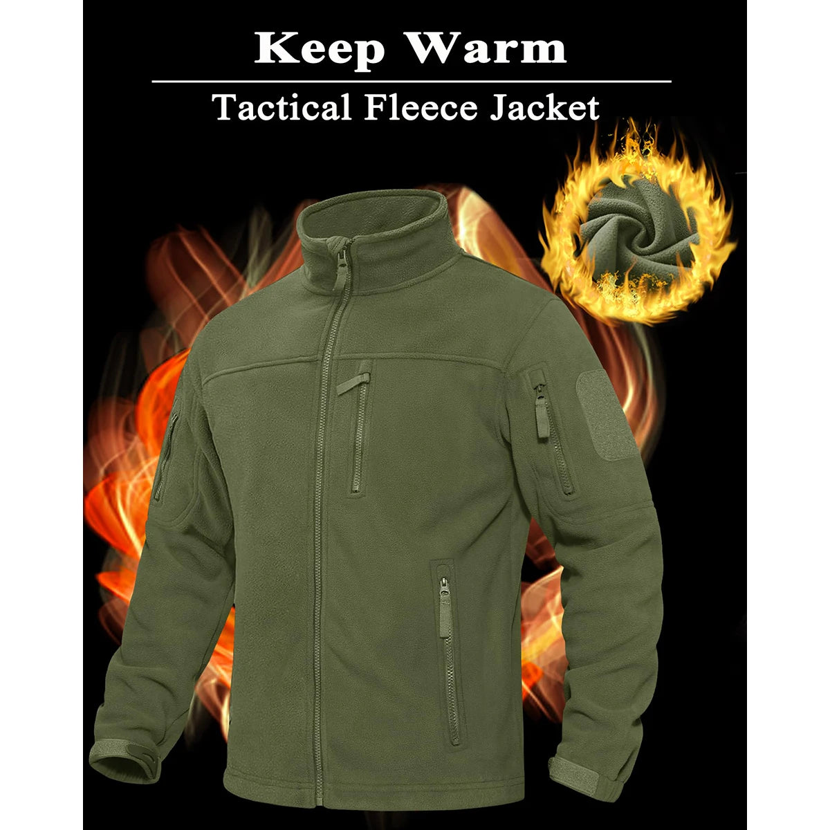 Men's Full Zip Fleece Hiking Windbreaker — Multi-Pocket Outdoor Work Jacket