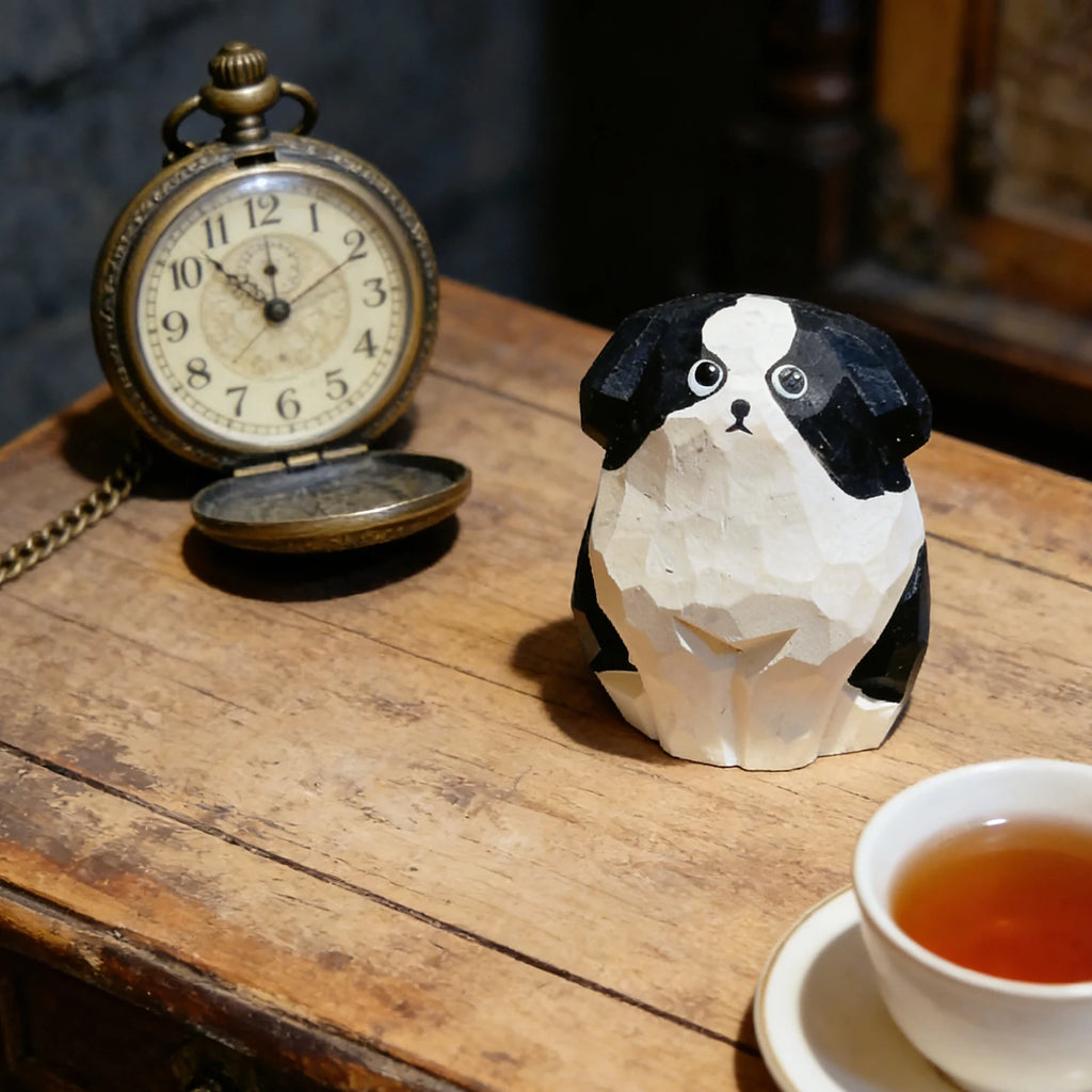 Hand-Carved Wooden Border Collie Figurine