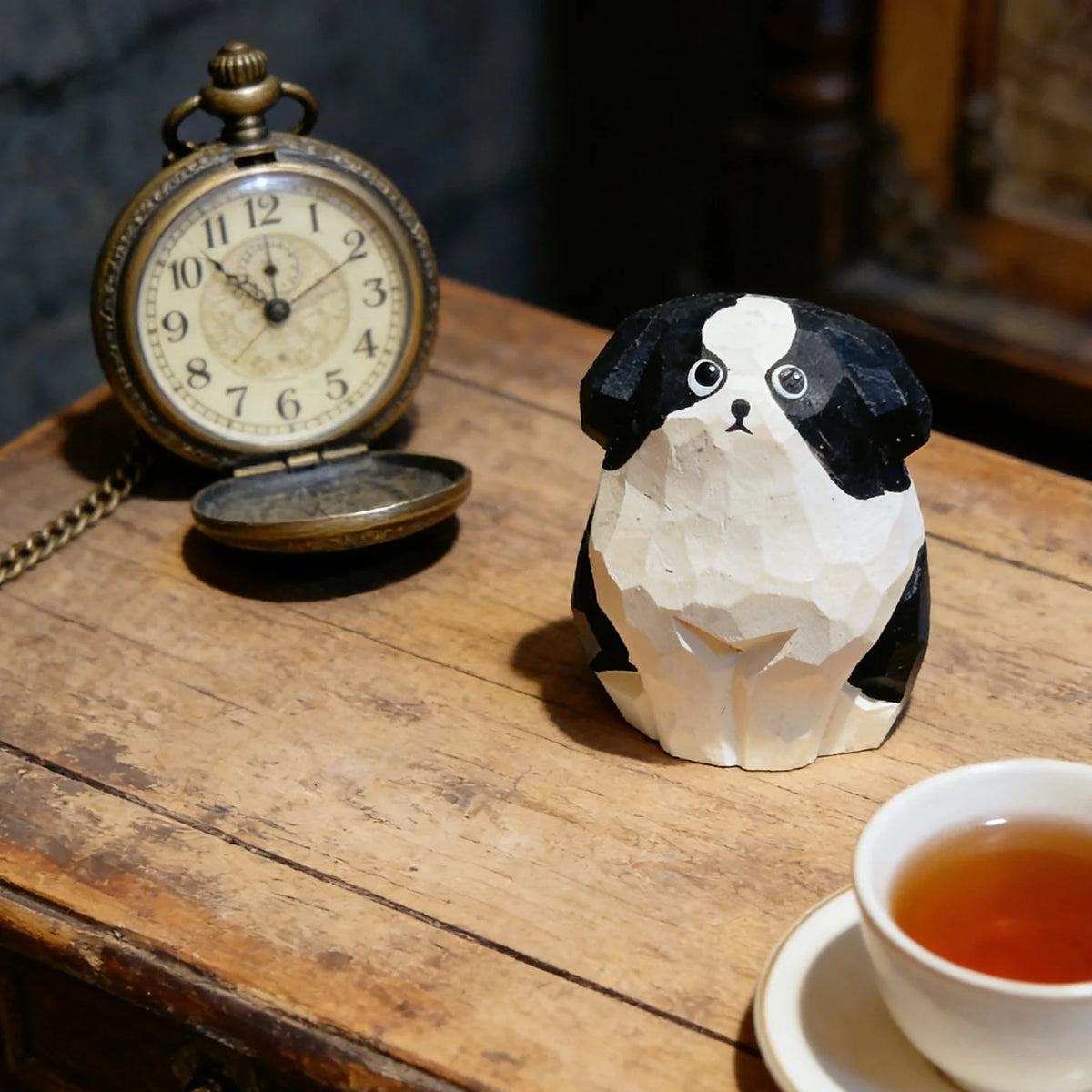 Hand-Carved Wooden Border Collie Figurine