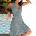 Floral Wrap V-Neck Cap Sleeve Plus Size Midi Dress — A-Line Swing Casual Dress