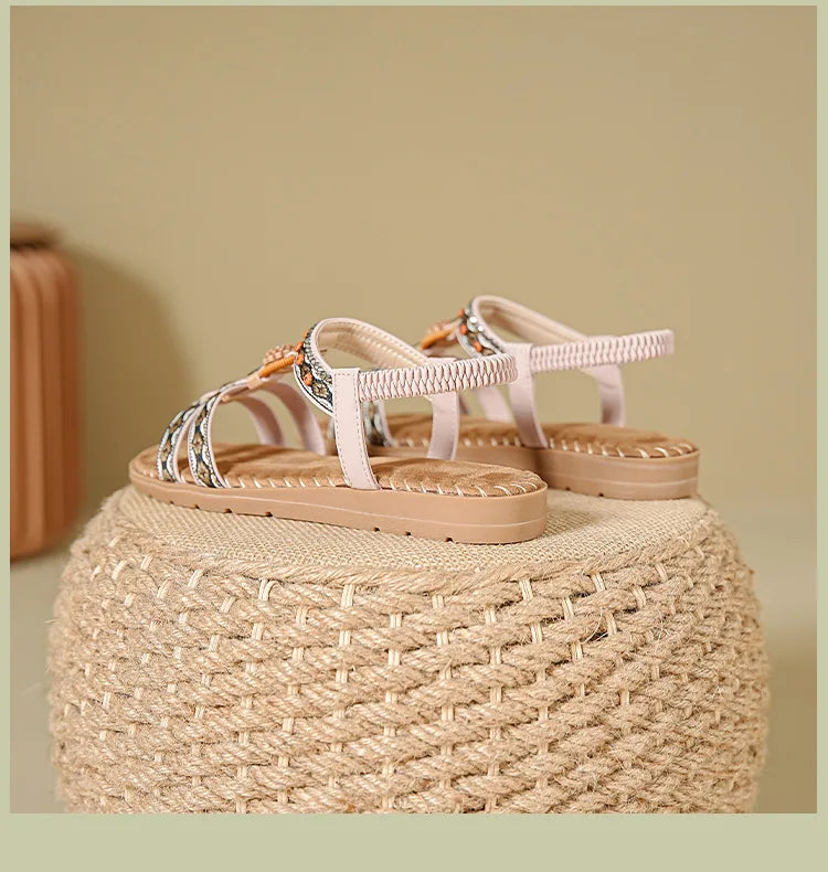 Women's Bohemian Flat Beach Sandals – Anti-Slip Elegant One-Line Sandals