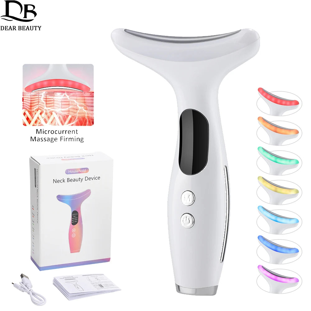 EMS Face & Neck Lifting Device – 7-Color LED, 45°C Heat & Vibration Skin Tightening Anti-Wrinkle Massager