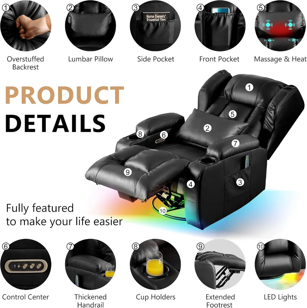 Dual-Motor Power Recliner with Heat & Massage