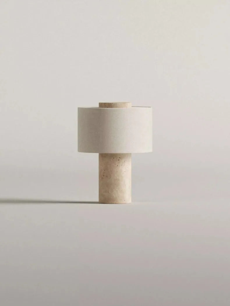 Stone Base Lamp – White Fabric Shade