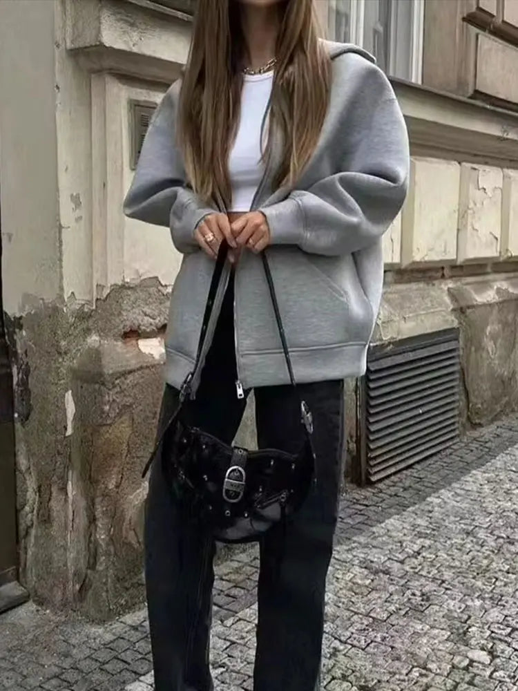 Women's Oversized Zip-Up Hoodie Coat – High Street Double Pocket Outerwear