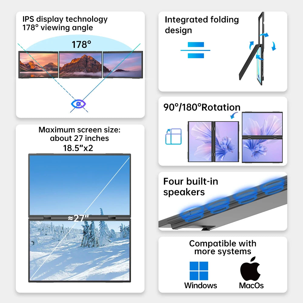18.5-Inch Dual Portable Monitor – Full HD Folding Screens