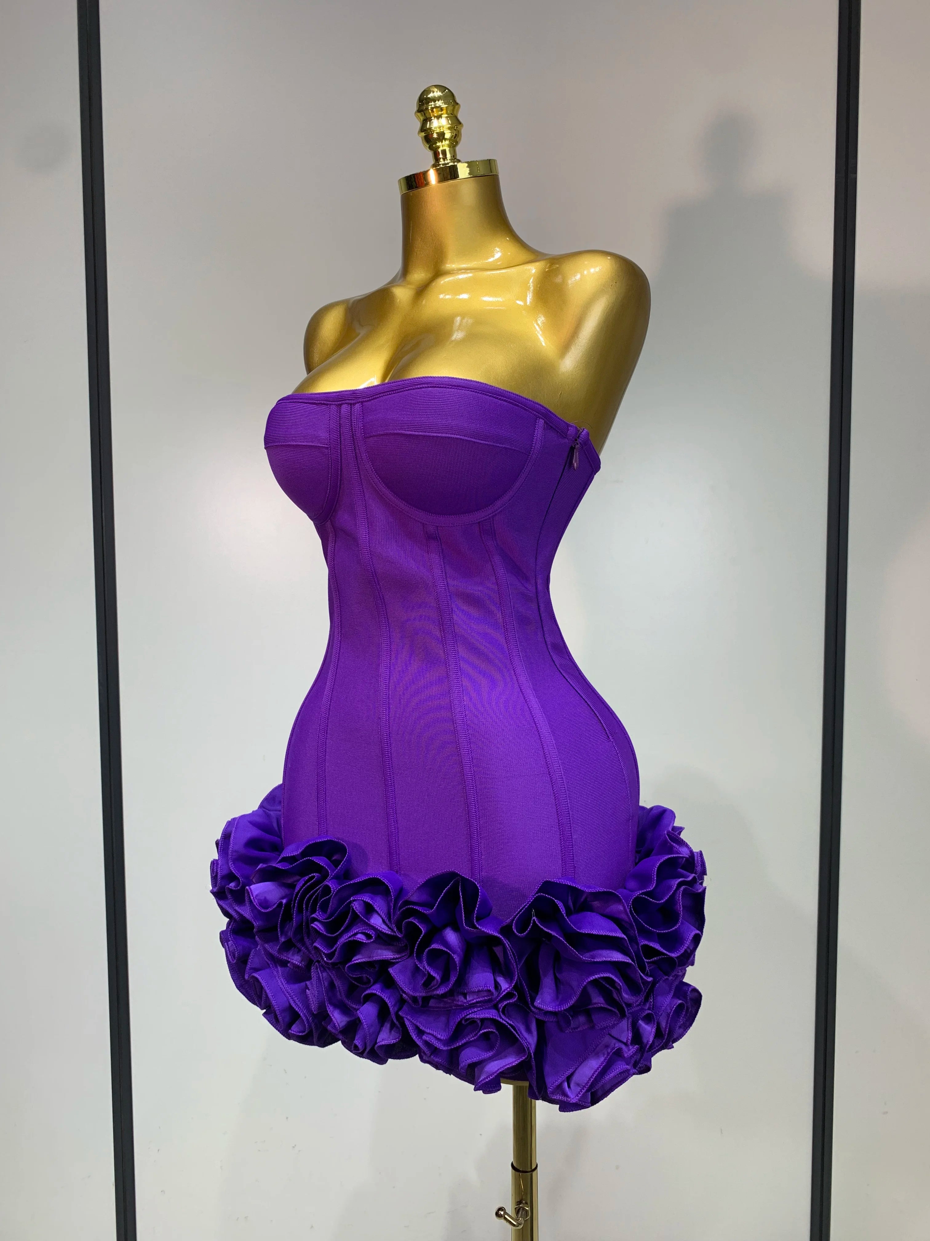 Flower Embellished Strapless Bandage Mini Dress — Backless Bodycon Celebrity Party Dress