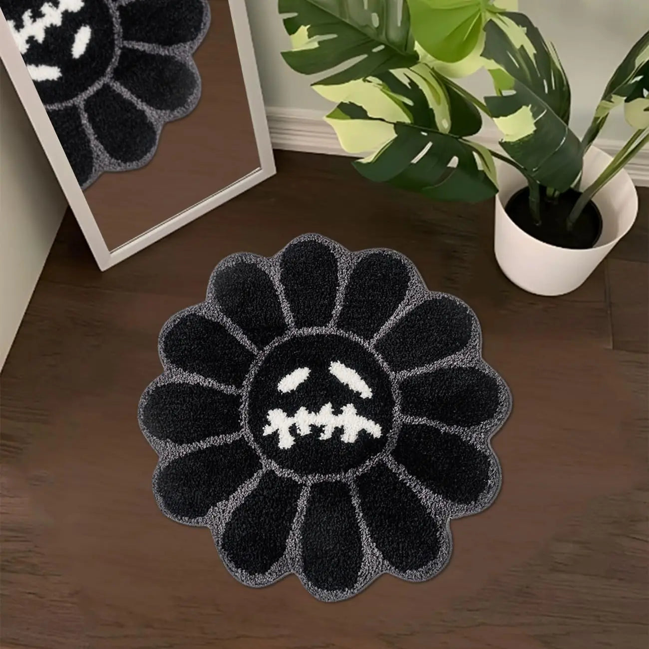Dark Gothic Sunflower Rug – Absorbent Non-Slip Bath Mat & Bedside Carpet for Bedroom & Living Room