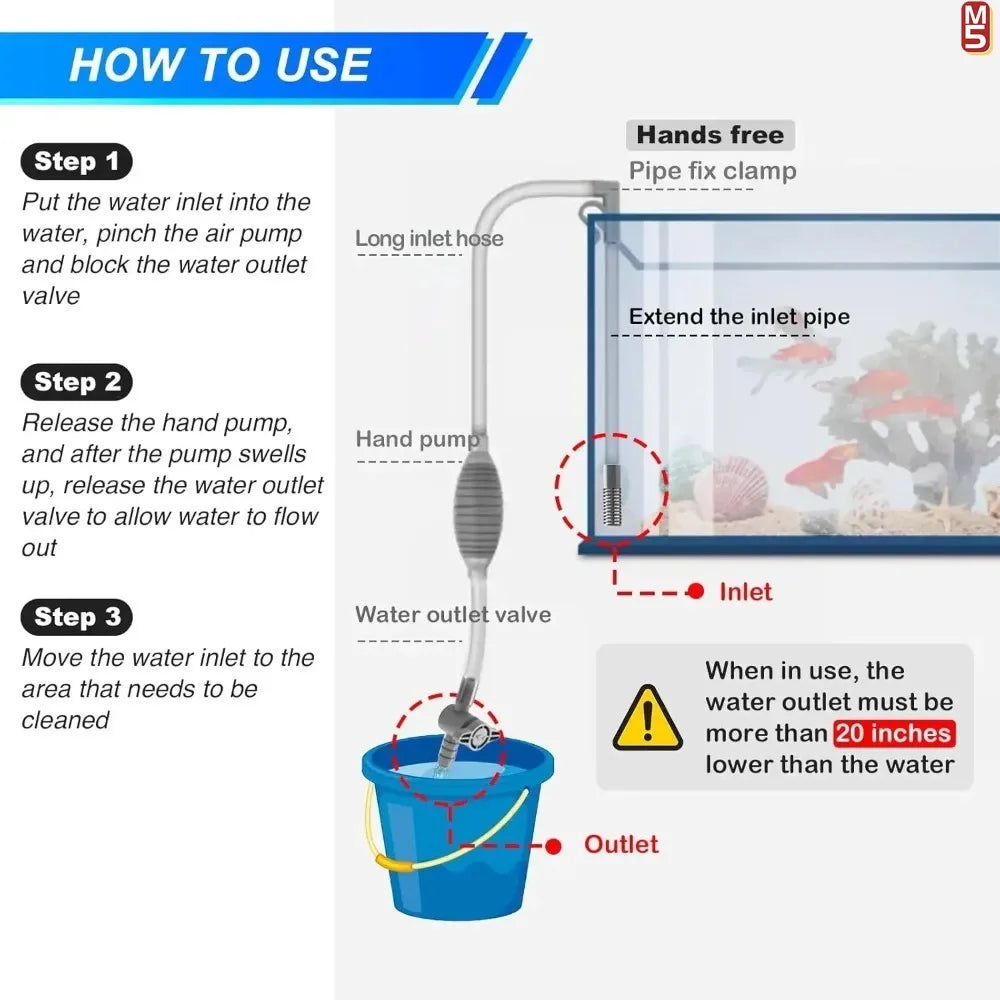 Aquarium Siphon Vacuum Cleaner Tool Set – Fish Tank Gravel & Sand Cleaning with Extension Tube