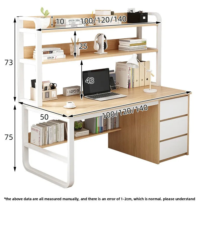 Modern Desk with Integrated Bookshelf — Student Writing Desk, Home Computer Desk & Bedroom Study Table