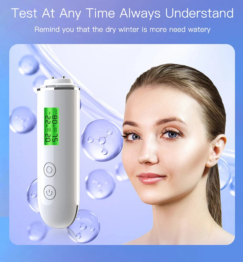 LCD Skin Moisture & Oil Analyzer Pen – Fluorescent Agent Detector, Elasticity & Skin Age Tester