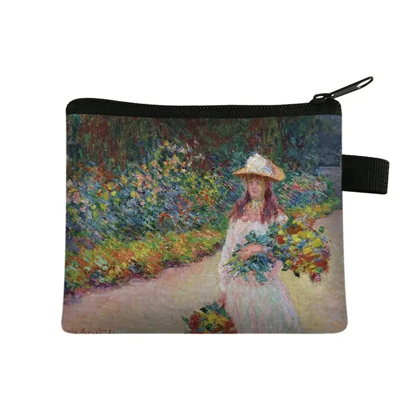 Vintage Oil Painting Floral Coin Purse Mini Clutch Wallet – Bohemian Nylon Organizer Wallet for Women