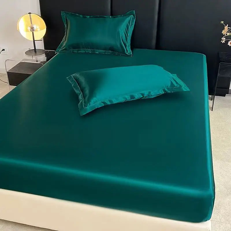 Satin Ice Silk Elastic Fitted Sheet – Solid Color Mattress Cover, No Pillowcase