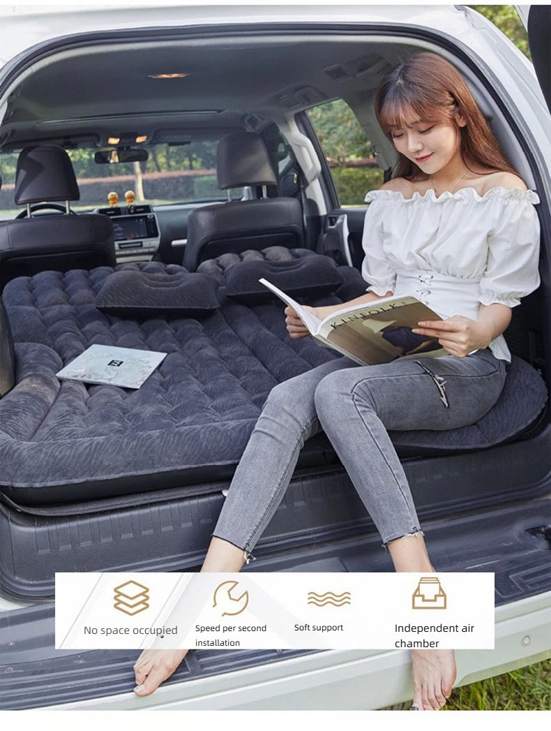 Car Inflatable Mattress – Soft Fabric Backseat Air Bed for Road Trips & Camping, Multiple Colors